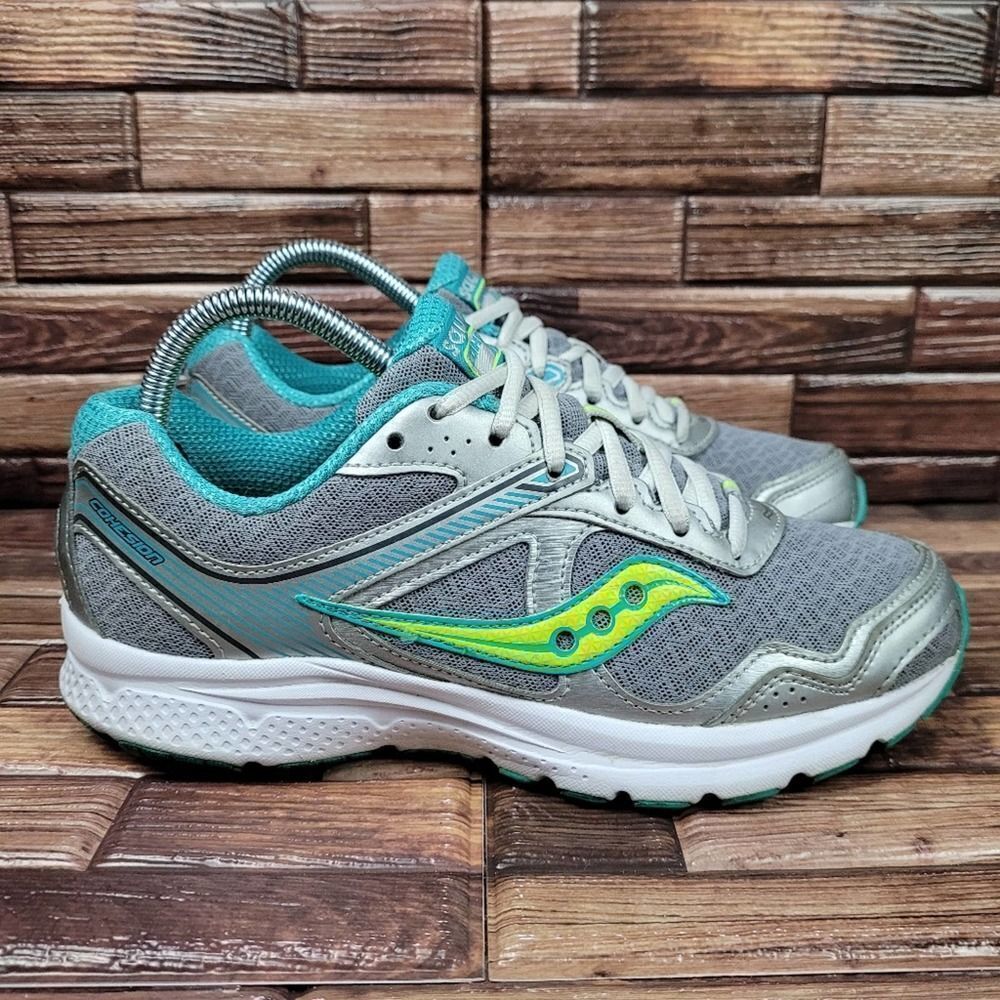 Saucony Cohesion 10 Athletic Running Shoes Gray Blue Yellow Womens Size 8